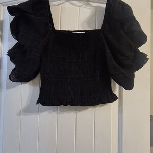 DO+BE Black Smocked Cap Sleeve Blouse